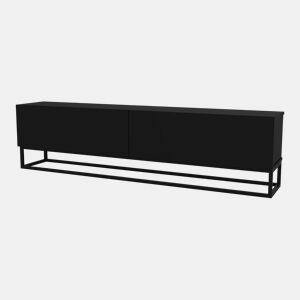 Mesa baixa para TV Nolvean com 2 portas moldura longa 180x32x47 cm preto en.casa