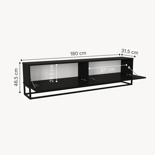 Mesa baixa para TV Nolvean com 2 portas moldura longa 180x32x47 cm preto en.casa