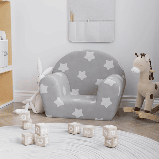 Sofá infantil, Sofá para criança c estrelas pelúcia macia cinzento-claro