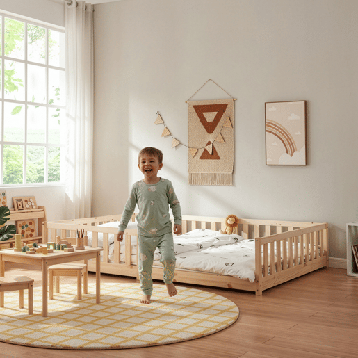 Cama para crianças Tanna Montessori 140x200cm pinho Natural en.casa Cama para crianças Tanna Montessori 140x200cm pinho Natural en.casa