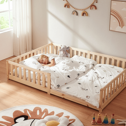 Cama para crianças Tanna Montessori 140x200cm pinho Natural en.casa Cama para crianças Tanna Montessori 140x200cm pinho Natural en.casa