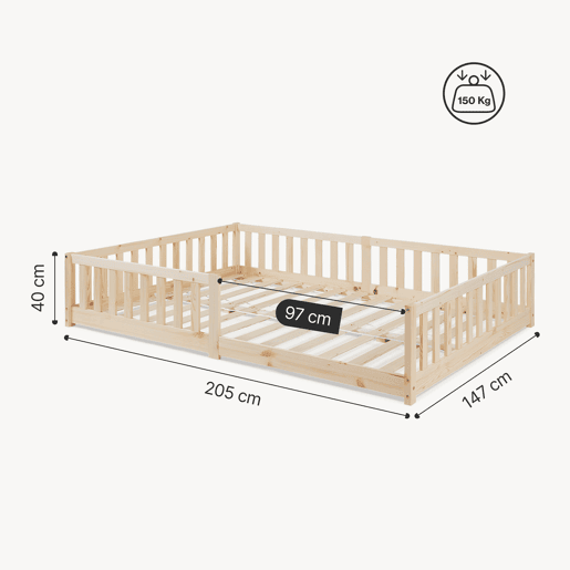 Cama para crianças Tanna Montessori 140x200cm pinho Natural en.casa Cama para crianças Tanna Montessori 140x200cm pinho Natural en.casa