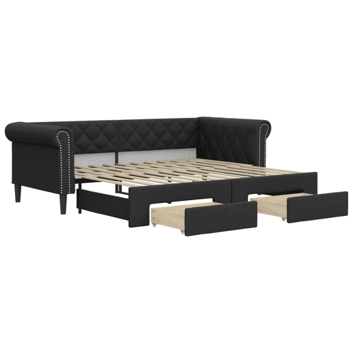 Sofá-cama, Sofá conversível c gavetão e gavetas 90x200 cm couro artificial preto