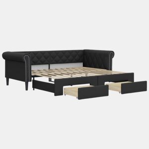 Sofá-cama, Sofá conversível c gavetão e gavetas 90x200 cm couro artificial preto