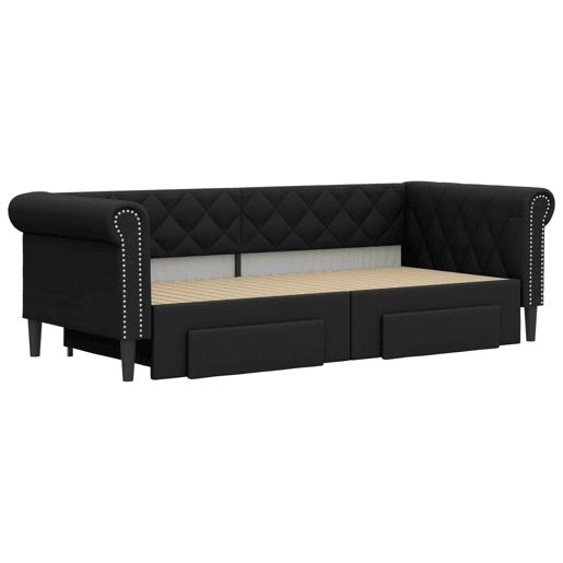 Sofá-cama, Sofá conversível c gavetão e gavetas 90x200 cm couro artificial preto