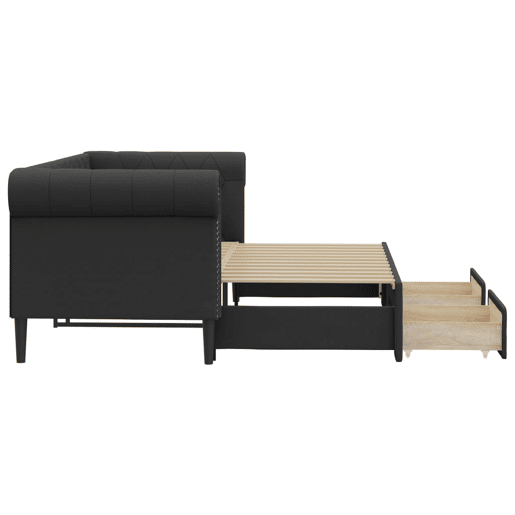 Sofá-cama, Sofá conversível c gavetão e gavetas 90x200 cm couro artificial preto