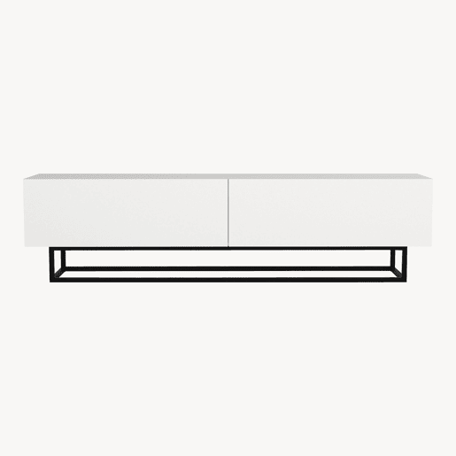 Mesa baixa para TV Nolven com 2 portas moldura curta 180x32x47 cm branco en.casa
