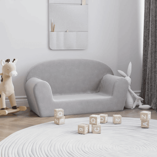 Sofá infantil, Sofá para criança de 2 lugares pelúcia macia cinzento-claro