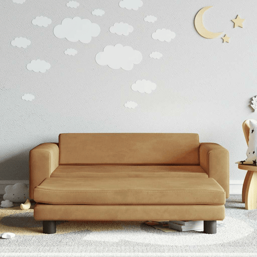 Sofá infantil, Sofá para criança com apoio de pés 100x50x30 cm veludo castanho
