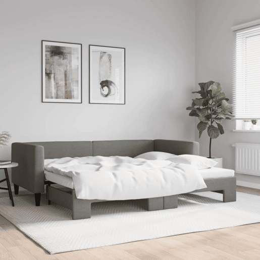 Sofá-cama, Sofá conversível com gavetão 90x190 cm tecido cinzento-escuro