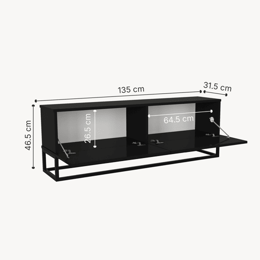 Mesa baixa para TV Nolvean com 2 portas moldura longa 135x32x47 cm preto en.casa