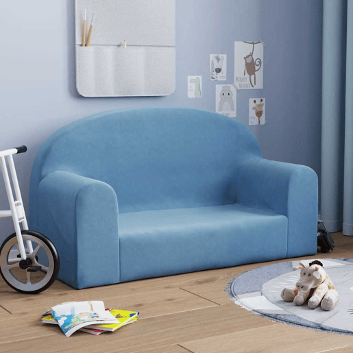Sofá infantil, Sofá para criança de 2 lugares pelúcia macia azul