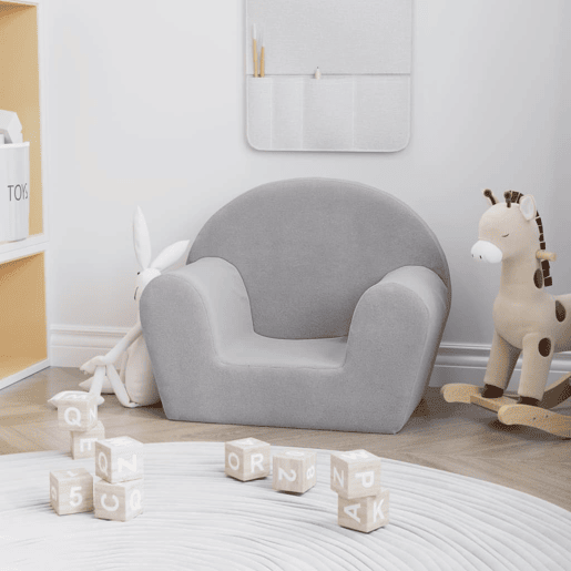 Sofá infantil, Sofá para criança pelúcia macia cinzento-claro