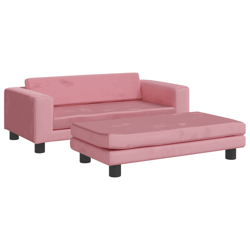 Sofá infantil, Sofá para criança com apoio de pés 100x50x30 cm veludo rosa