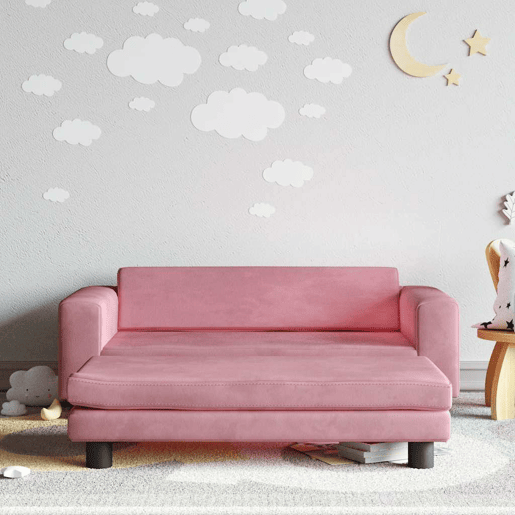 Sofá infantil, Sofá para criança com apoio de pés 100x50x30 cm veludo rosa