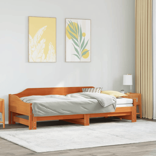 Sofá-cama, Sofá conversível com gavetão sem colchões 90x190 cm castanho-mel