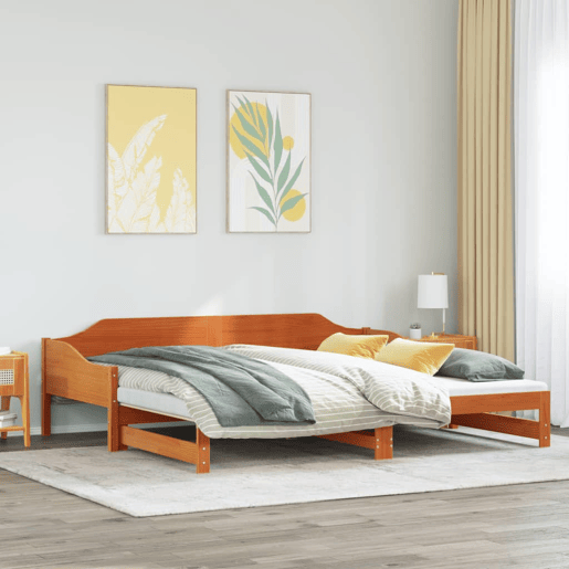 Sofá-cama, Sofá conversível com gavetão sem colchões 90x190 cm castanho-mel