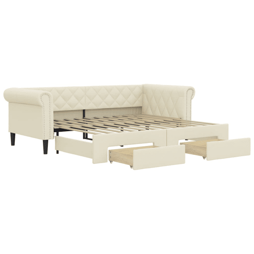 Sofá-cama, Sofá conversível c gavetão e gavetas 90x200 cm couro artif. cor creme