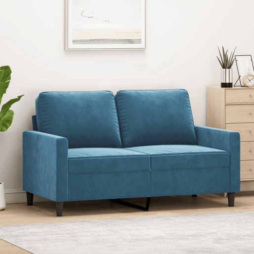 Sofá de 2 lugares - Sofá fixo veludo 120 cm azul