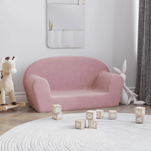 Sofá infantil, Sofá para criança de 2 lugares pelúcia macia rosa