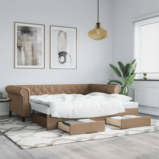 Sofá-cama, Sofá conversível c gavetão e gavetas 90x200 cm couro art. cappuccino Sofá-cama, Sofá conversível c gavetão e gavetas 90x200 cm couro art. cappuccino