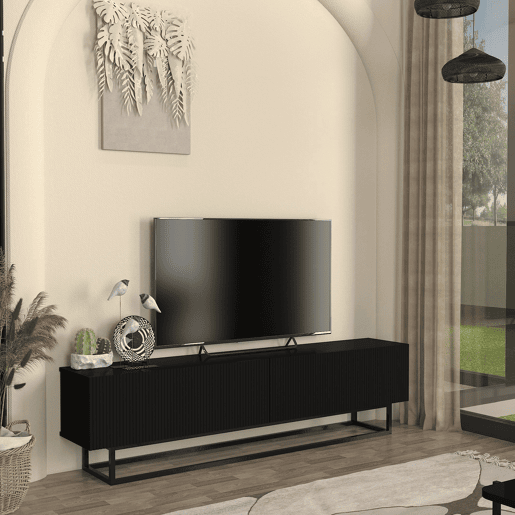 Móvel de TV Verpsboga 2 portas base curta 180x32x47 cm - Preto en.casa