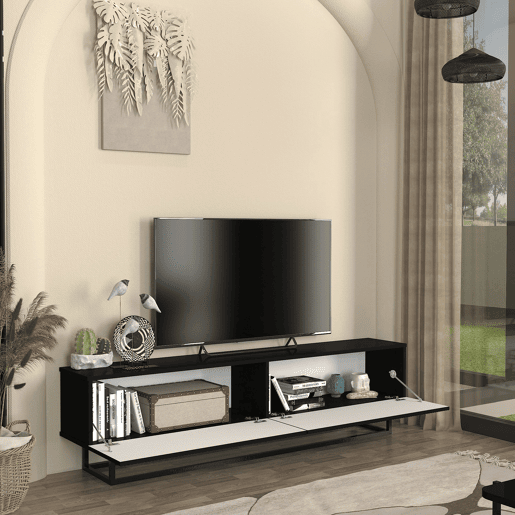 Móvel de TV Verpsboga 2 portas base curta 180x32x47 cm - Preto en.casa