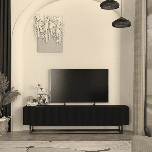 Móvel de TV Verpsboga 2 portas base curta 180x32x47 cm - Preto en.casa