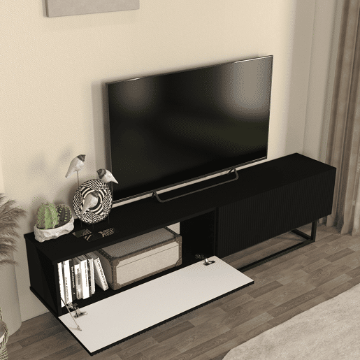 Móvel de TV Verpsboga 2 portas base curta 180x32x47 cm - Preto en.casa