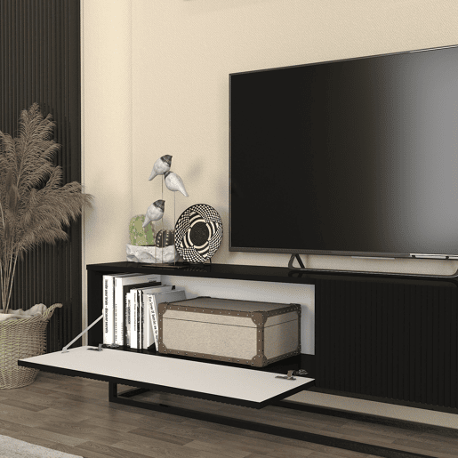 Móvel de TV Verpsboga 2 portas base curta 180x32x47 cm - Preto en.casa