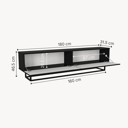 Móvel de TV Verpsboga 2 portas base curta 180x32x47 cm - Preto en.casa