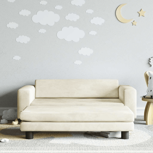 Sofá infantil, Sofá para criança com apoio de pés 100x50x30 cm veludo cor creme