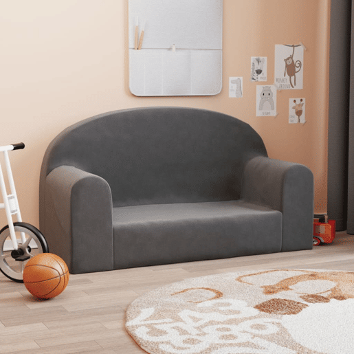Sofá infantil, Sofá para criança de 2 lugares pelúcia macia antracite