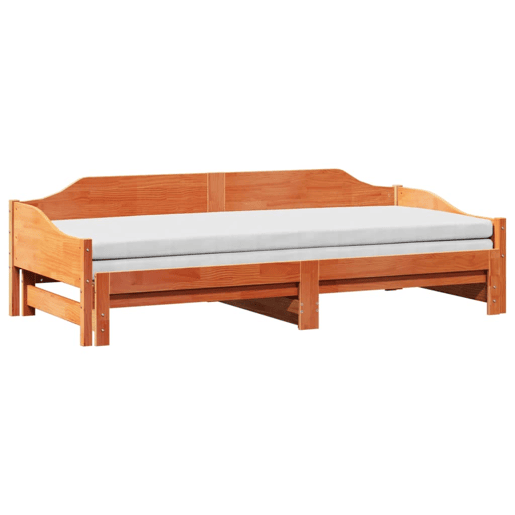 Sofá-cama, Sofá conversível com gavetão 80x200 cm madeira de pinho castanho cera