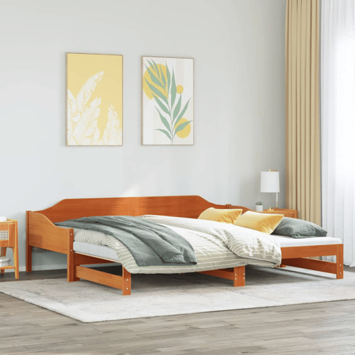 Sofá-cama, Sofá conversível com gavetão 80x200 cm madeira de pinho castanho cera