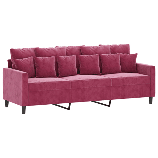 Sofá de 3 lugares - Sofá fixo com apoio de pés 180 cm veludo vermelho tinto
