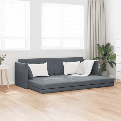 Sofá-cama de chão Cinza Escuro 213 x 70 x 77 cm Veludo