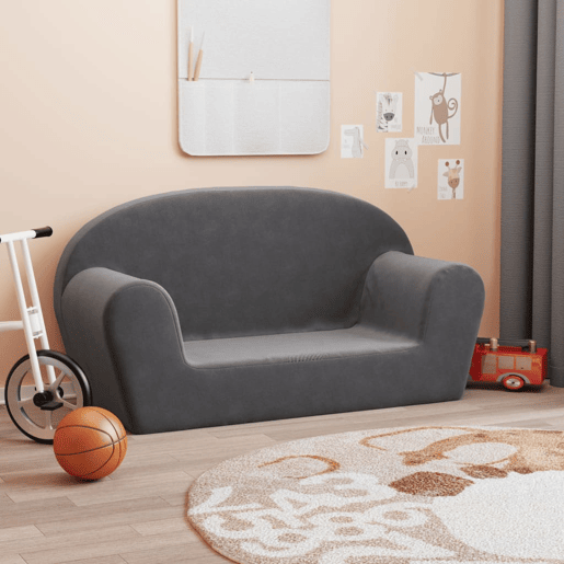 Sofá infantil, Sofá para criança de 2 lugares pelúcia macia antracite