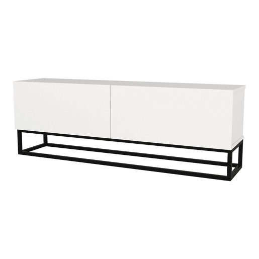 Mesa baixa para TV Nolvean com 2 portas moldura longa 135x32x47 cm branco en.casa