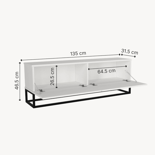 Mesa baixa para TV Nolvean com 2 portas moldura longa 135x32x47 cm branco en.casa