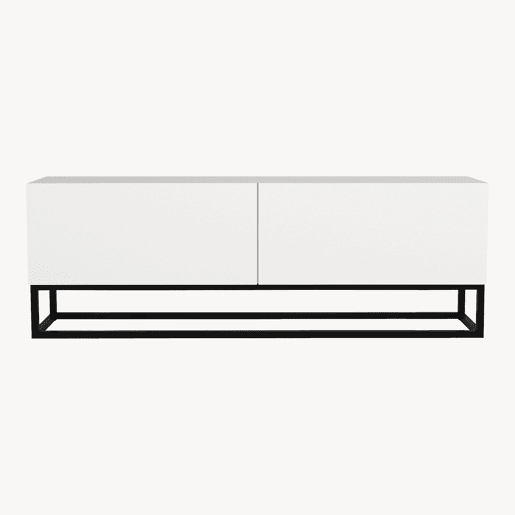 Mesa baixa para TV Nolvean com 2 portas moldura longa 135x32x47 cm branco en.casa