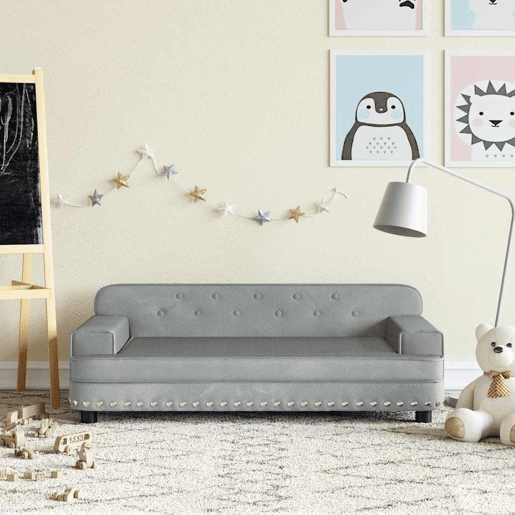 Sofá infantil, Sofá para criança 90x53x30 cm veludo cinzento-claro Sofá infantil, Sofá para criança 90x53x30 cm veludo cinzento-claro