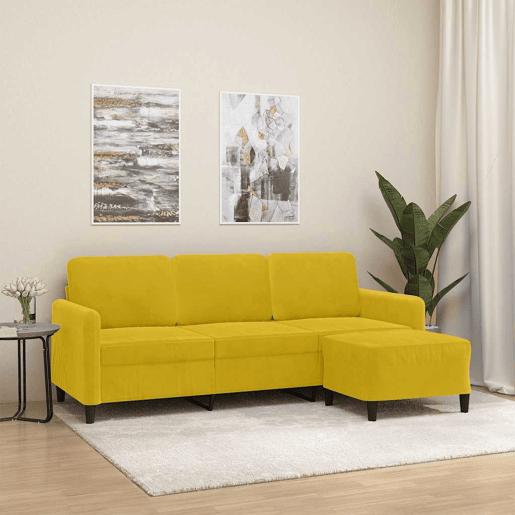 Sofá de 3 lugares - Sofá fixo com apoio de pés 180 cm veludo amarelo