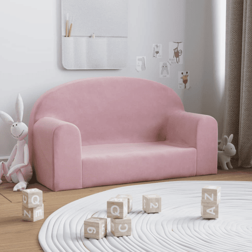 Sofá infantil, Sofá para criança de 2 lugares pelúcia macia rosa