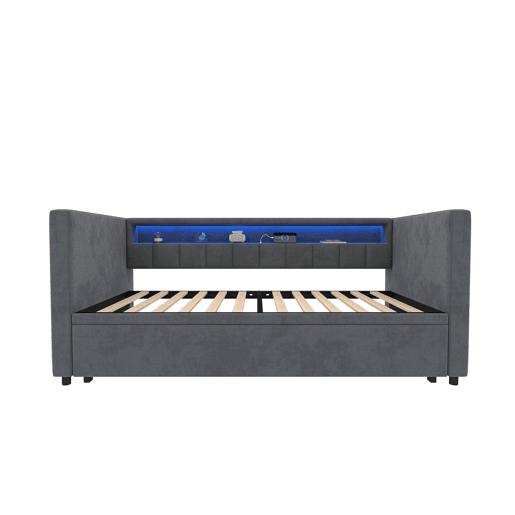 Sofá-cama multifuncional 90x190 cm - Cama extraível, USB Type-C, LED ambiente, armazenamento - Cinza