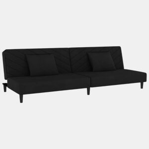 Sofá-cama, Sofá conversível 2 lugares com duas almofadas veludo preto