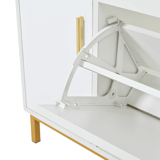 Banco sapateiro 100x38x68 cm - 2 compartimentos, armário e assento almofadado - branco dourado Banco sapateiro 100x38x68 cm - 2 compartimentos, armário e assento almofadado - branco dourado