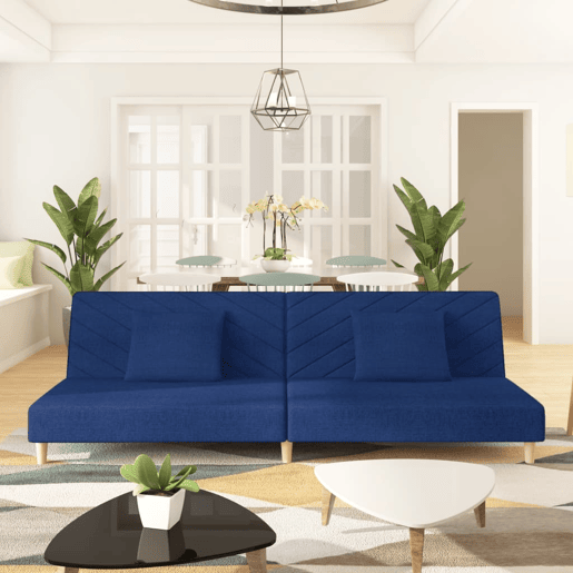 Sofá-cama, Sofá conversível 2 lugares com duas almofadas tecido azul