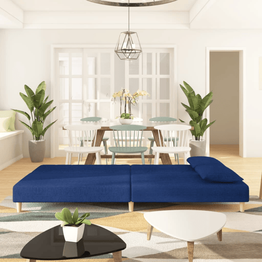 Sofá-cama, Sofá conversível 2 lugares com duas almofadas tecido azul