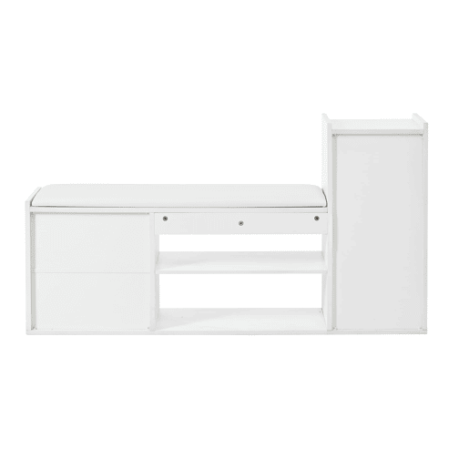 Sapateira 128x30x68 cm - 2 gavetas, 1 porta, assento almofadado e arrumação - Branco